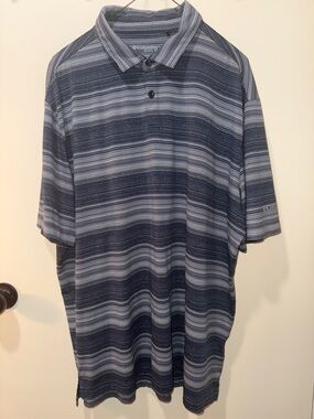 Columbia Men's Blue and Gray Striped Polo XXL EUC